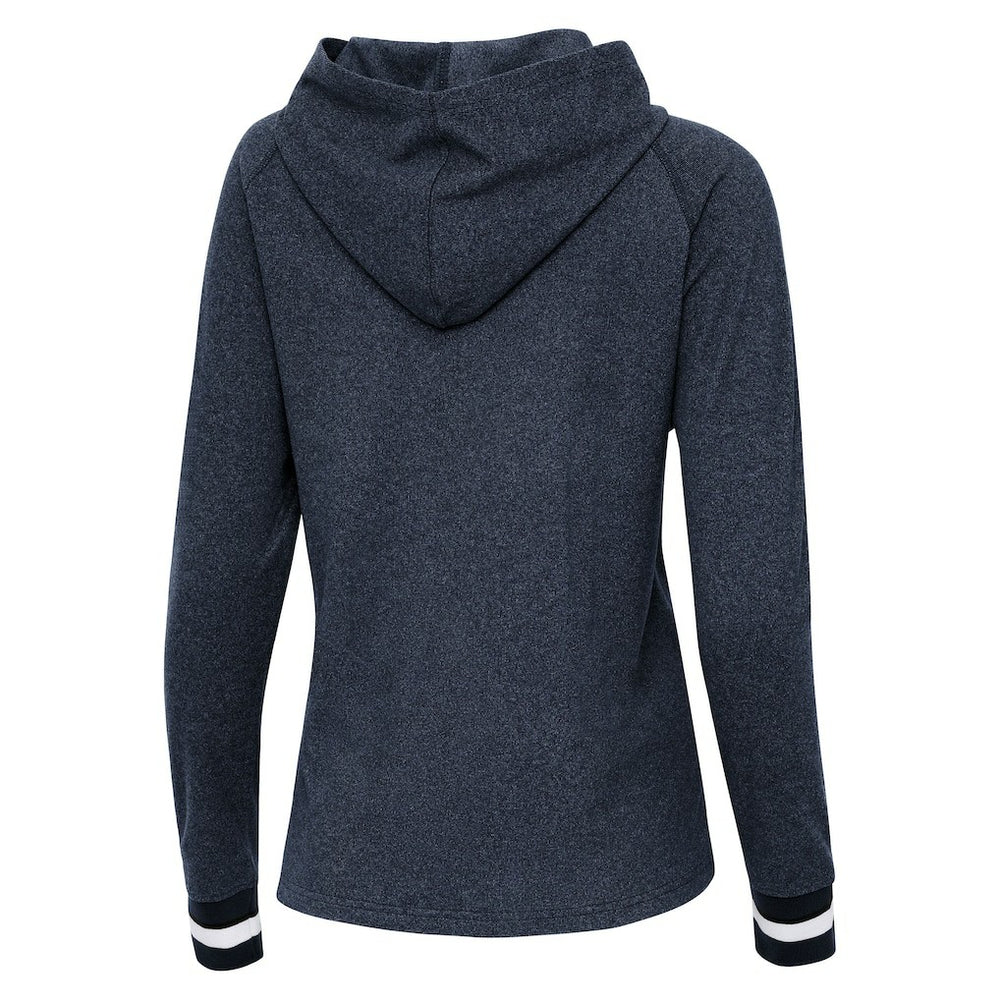 Denver Broncos Antigua Women's Trek Raglan Pullover Hoodie - Heather Navy for sale