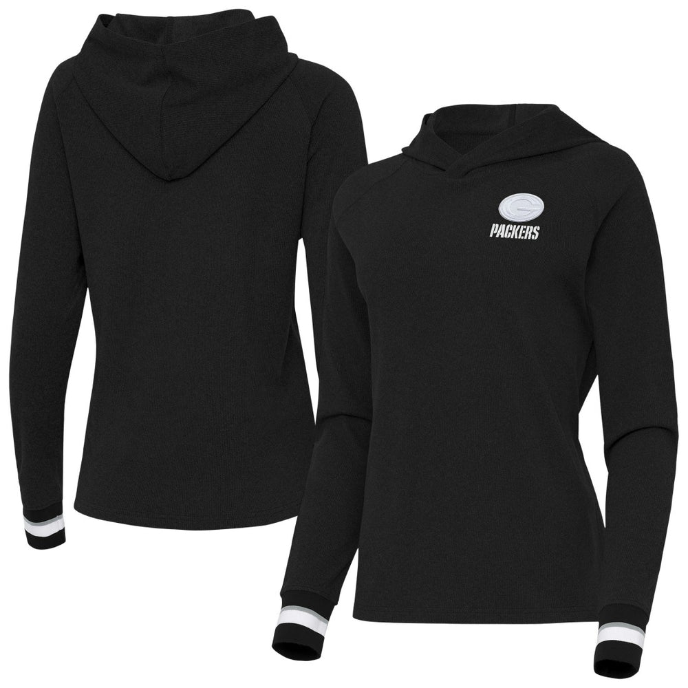 Green Bay Packers Antigua Women's Trek Raglan Pullover Hoodie - Black on sale