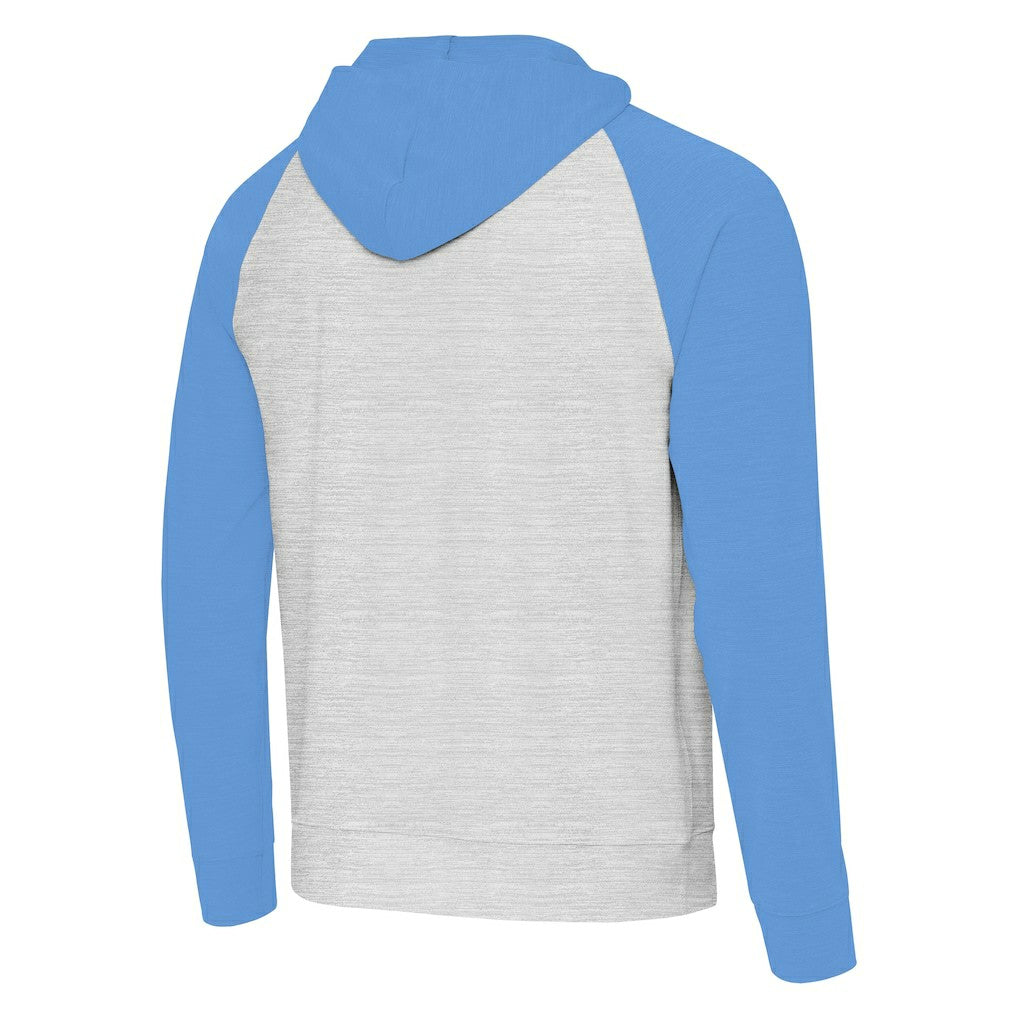 Los Angeles Chargers Antigua Urgent Raglan Pullover Hoodie - Heather Gray/Heather Powder Blue outlet