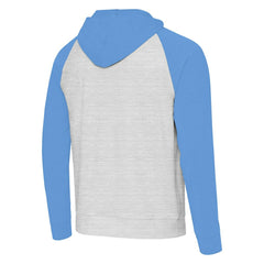 Los Angeles Chargers Antigua Urgent Raglan Pullover Hoodie - Heather Gray/Heather Powder Blue outlet
