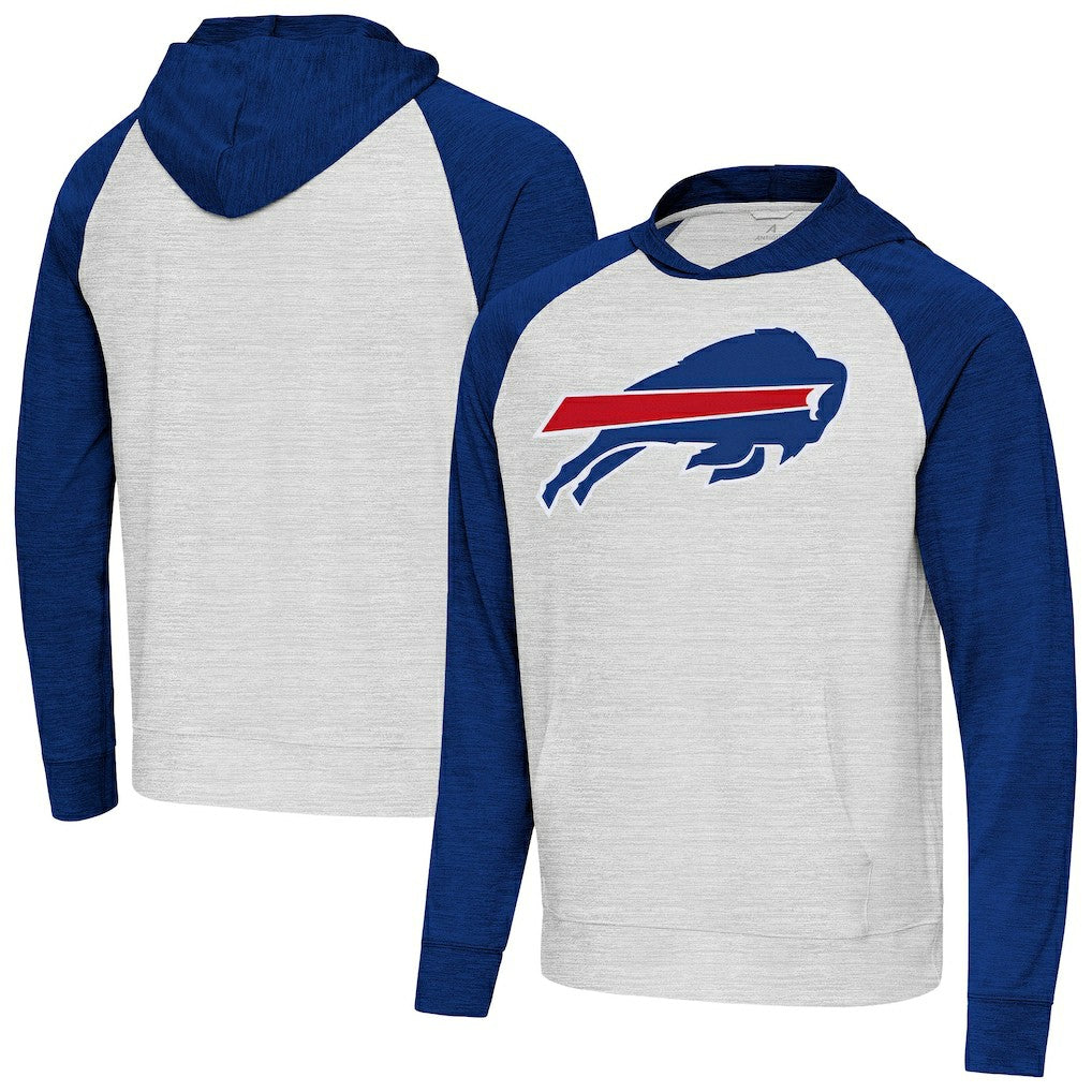 Buffalo Bills Antigua Urgent Raglan Pullover Hoodie - Heather Gray/Heather Royal sale