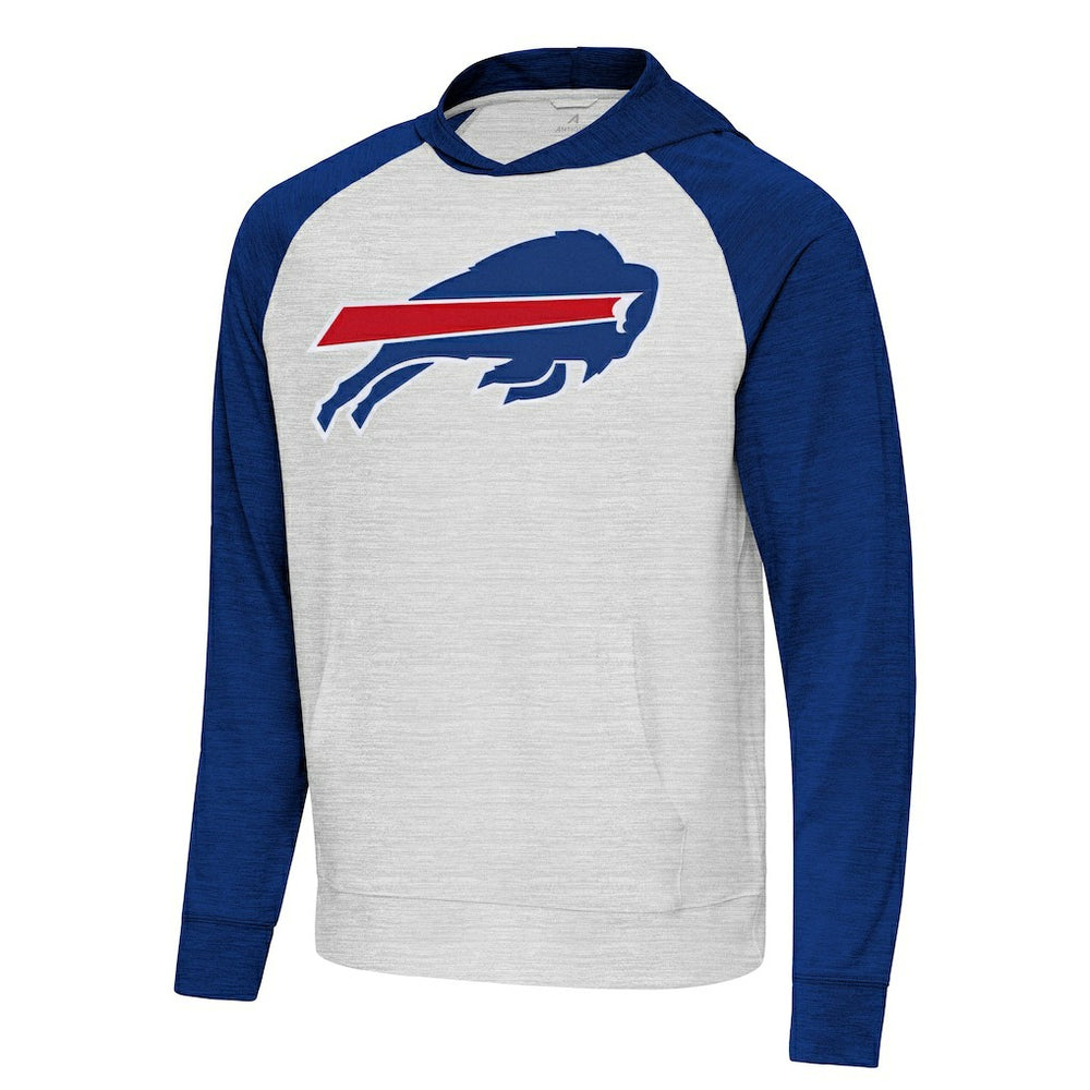 Buffalo Bills Antigua Urgent Raglan Pullover Hoodie - Heather Gray/Heather Royal sale