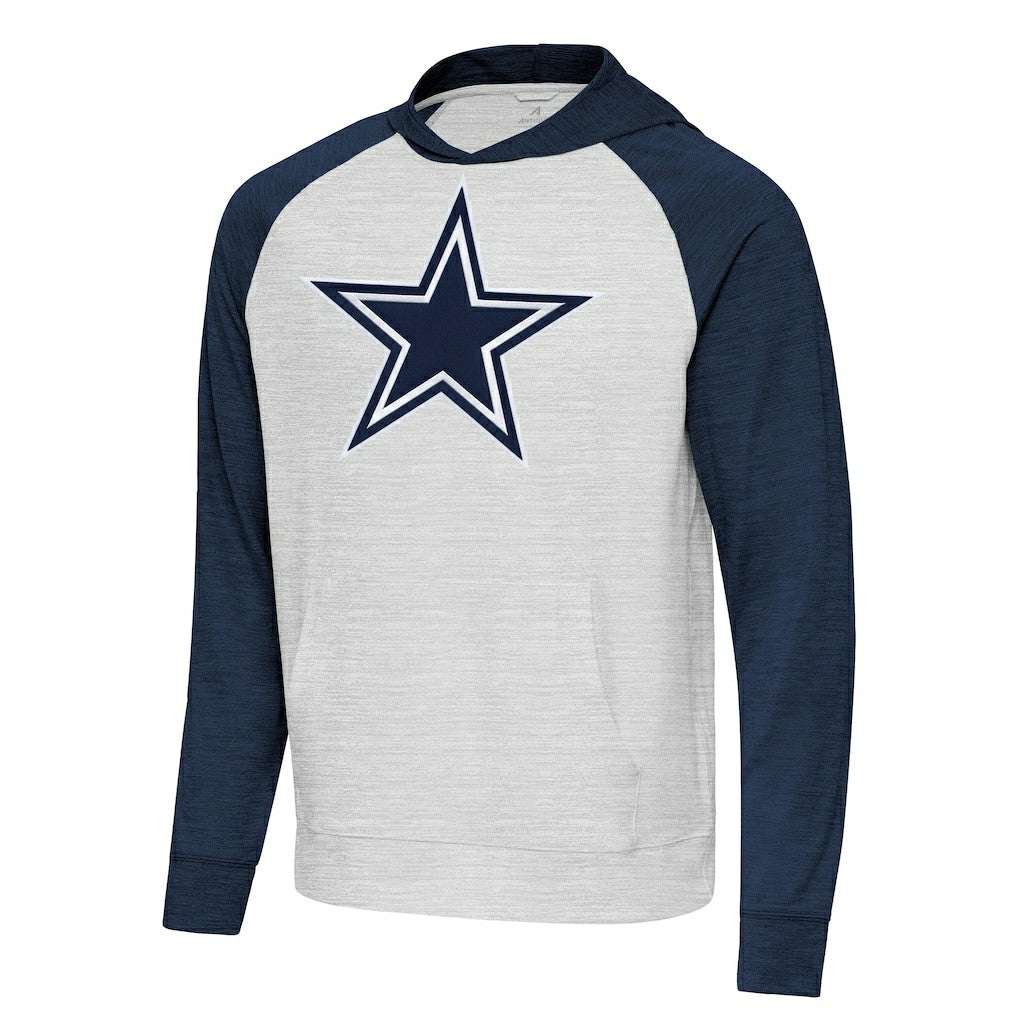 Dallas Cowboys Antigua Urgent Raglan Pullover Hoodie - Heather Gray/Heather Navy online