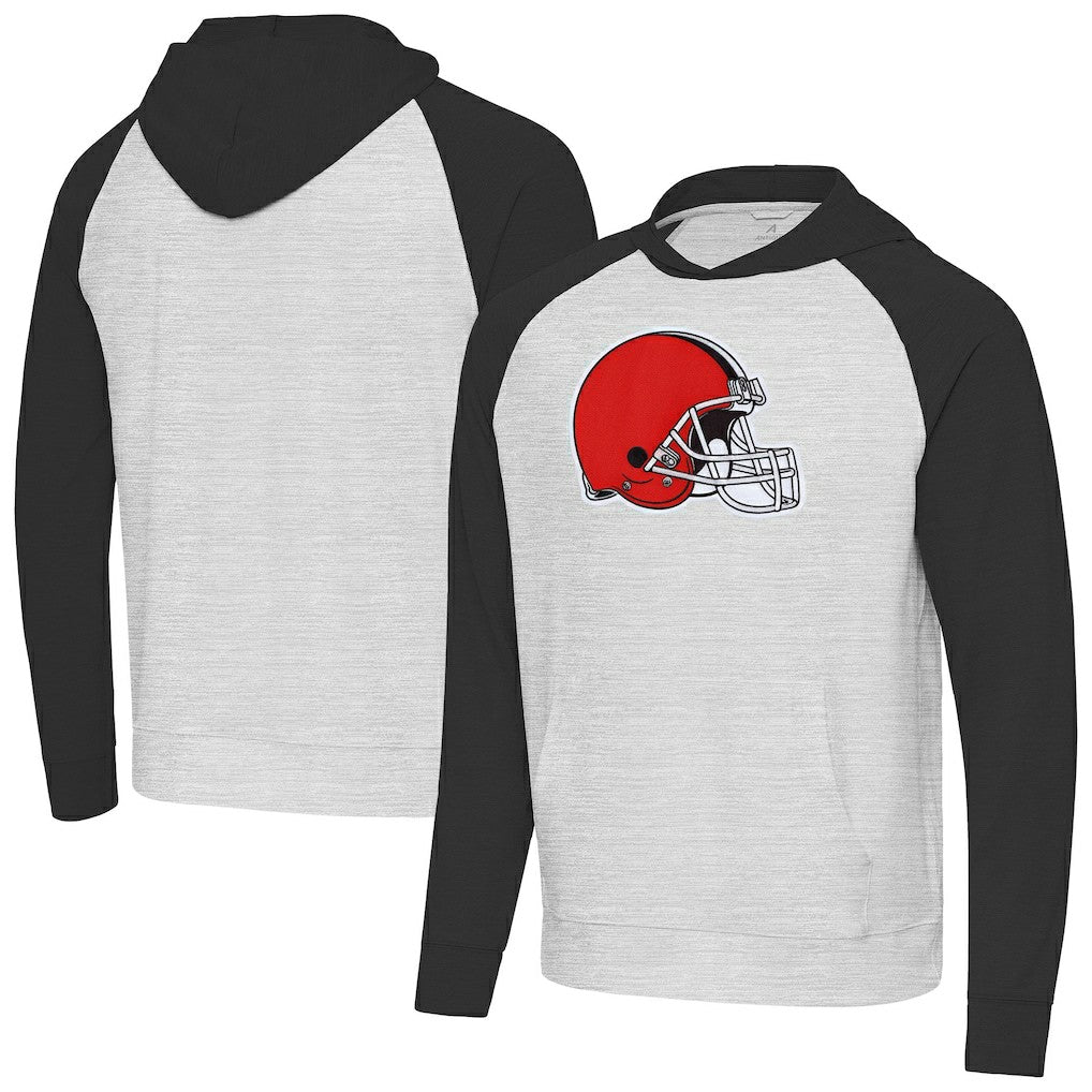 Cleveland Browns Antigua Urgent Raglan Pullover Hoodie - Heather Gray/Black outlet