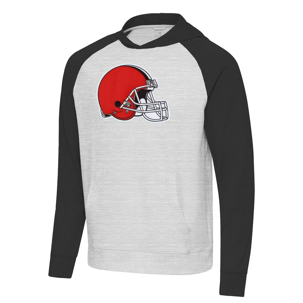 Cleveland Browns Antigua Urgent Raglan Pullover Hoodie - Heather Gray/Black outlet