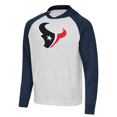 Houston Texans Antigua Urgent Raglan Pullover Hoodie - Heather Gray/Heather Navy sale