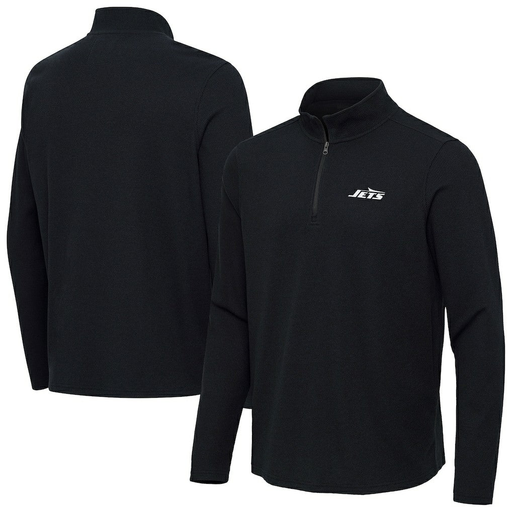 New York Jets Antigua Sync Tri-Blend Quarter-Zip Pullover - Heather Black outlet