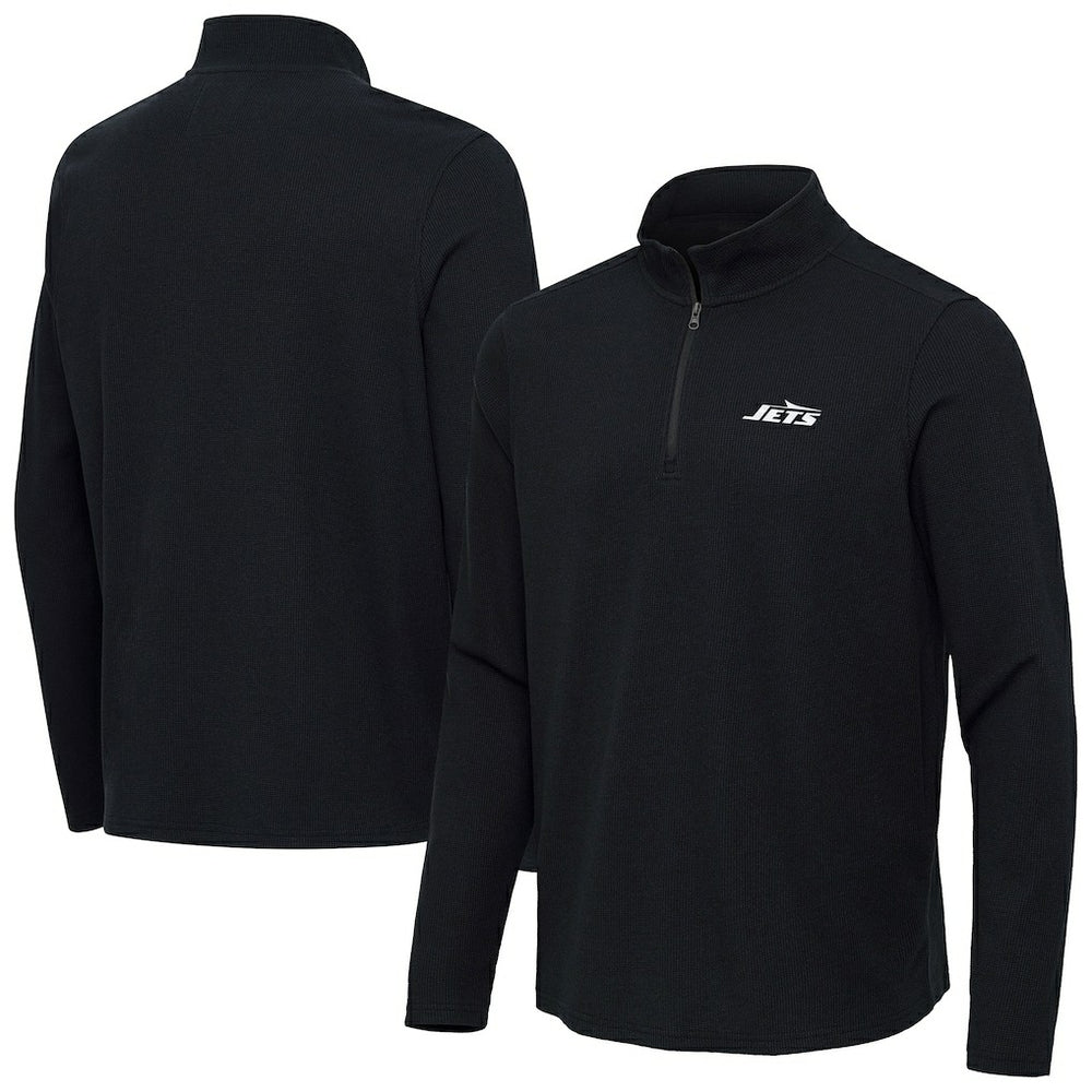 New York Jets Antigua Sync Tri-Blend Quarter-Zip Pullover - Heather Black outlet