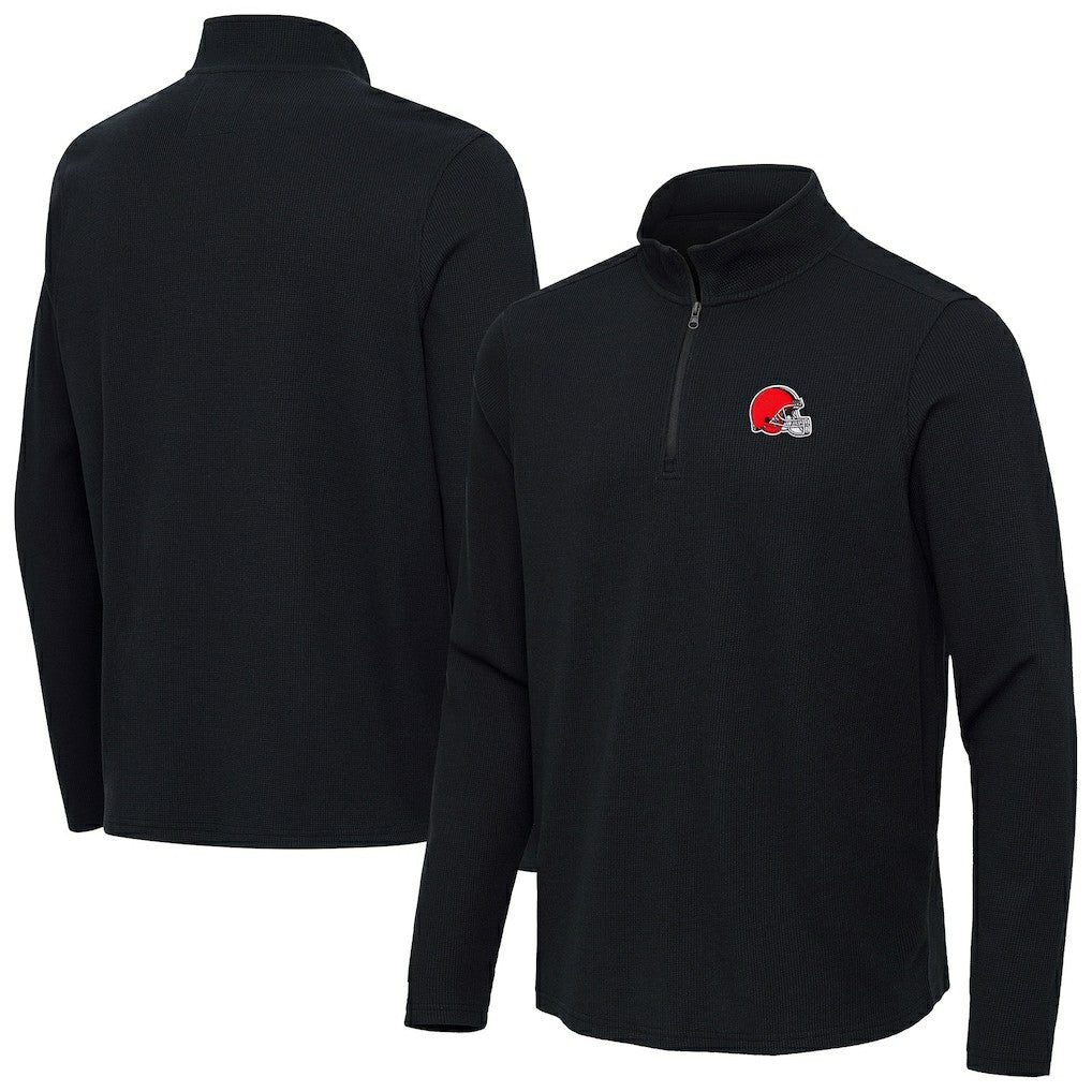Cleveland Browns Antigua Sync Tri-Blend Quarter-Zip Pullover - Heather Black sale