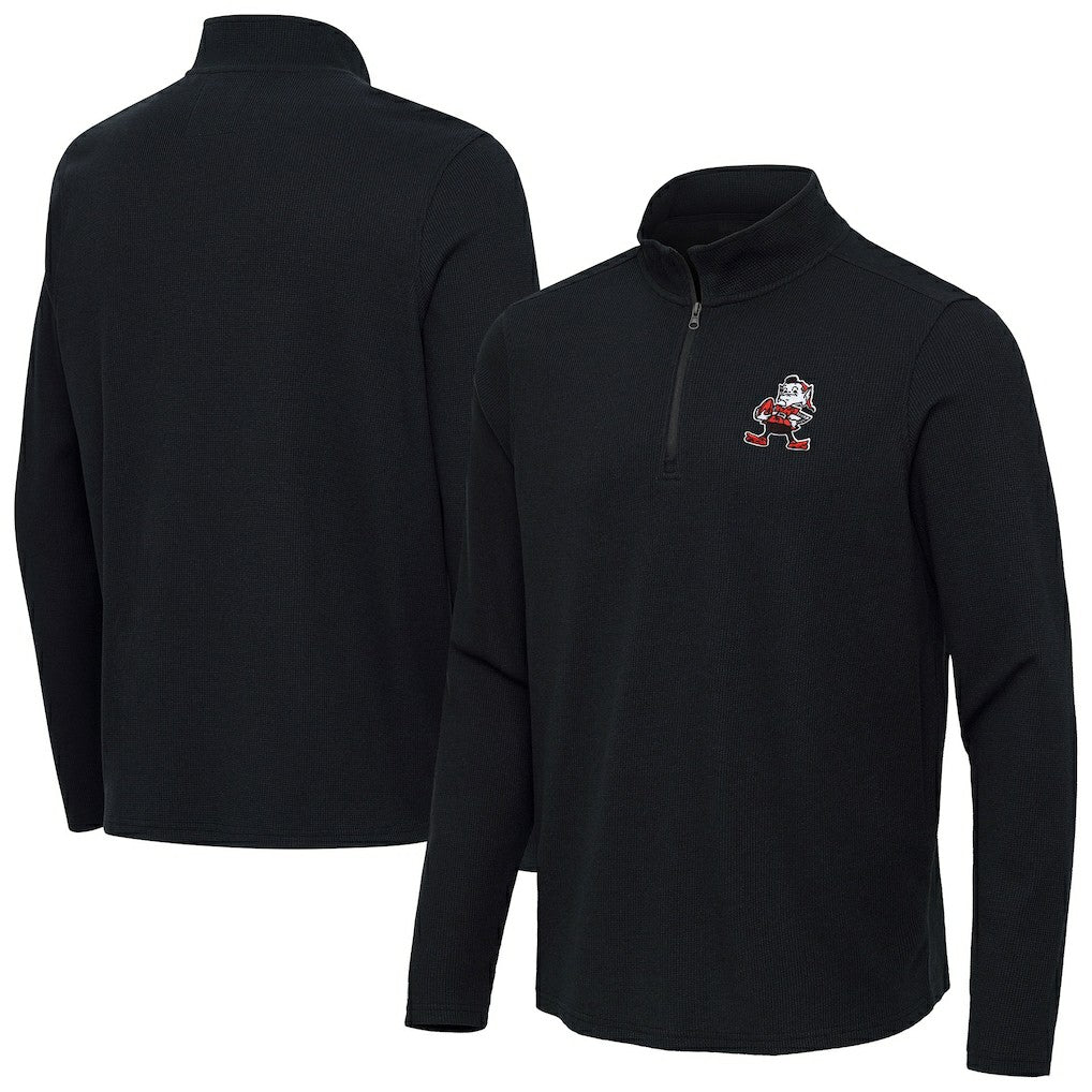Cleveland Browns Antigua Throwback Sync Tri-Blend Quarter-Zip Pullover - Heather Black discount