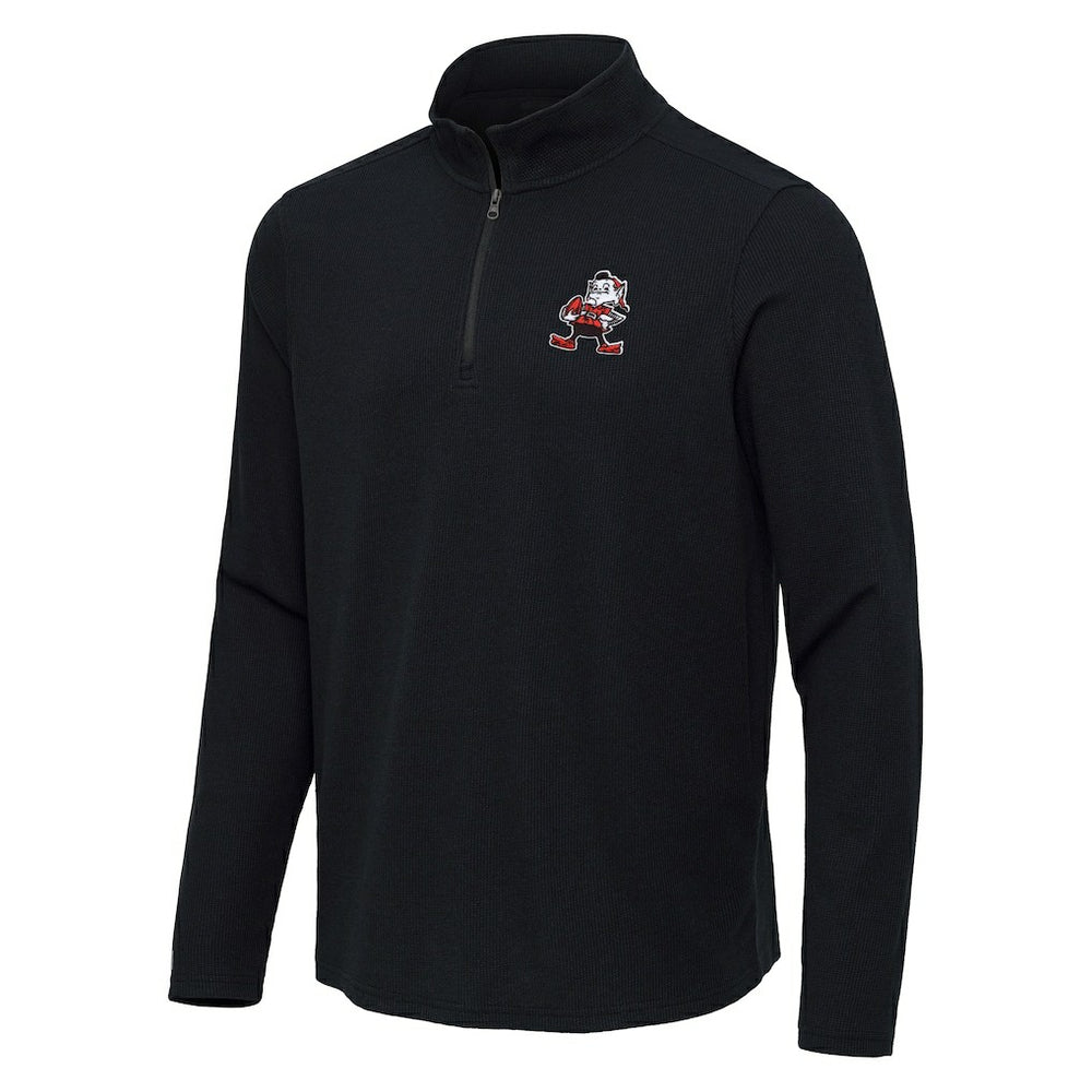 Cleveland Browns Antigua Throwback Sync Tri-Blend Quarter-Zip Pullover - Heather Black discount