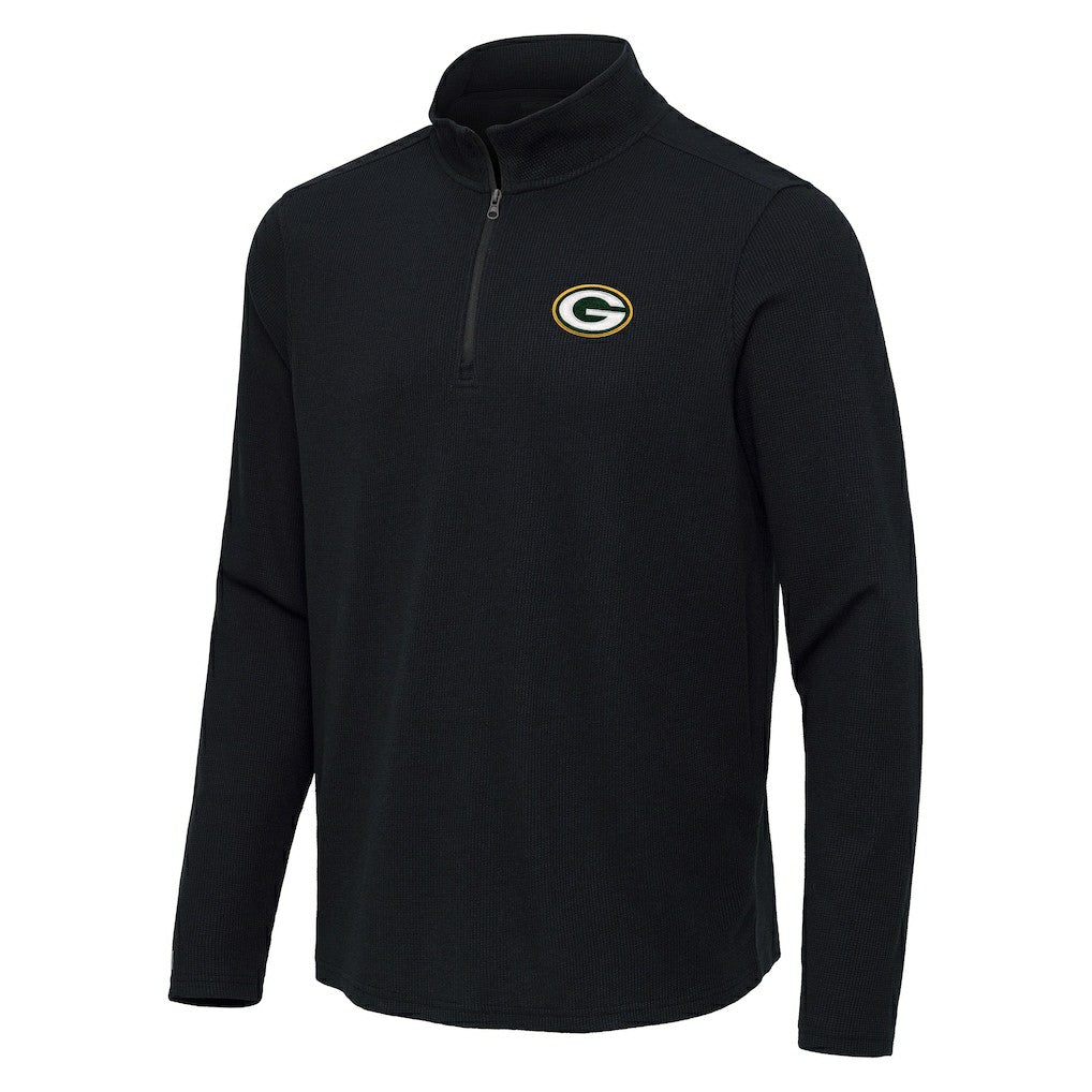 Green Bay Packers Antigua Sync Tri-Blend Quarter-Zip Pullover - Heather Black online