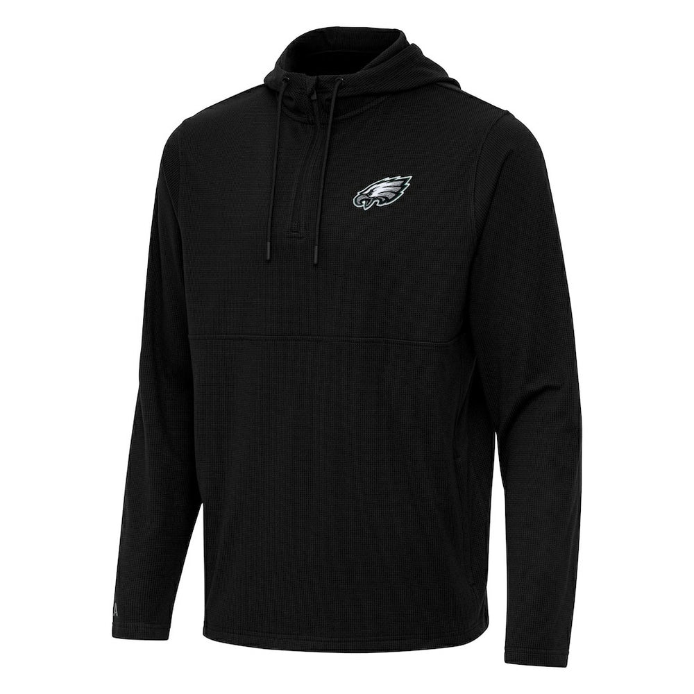 Philadelphia Eagles Antigua Connected Quarter-Zip Pullover Hoodie - Black on sale