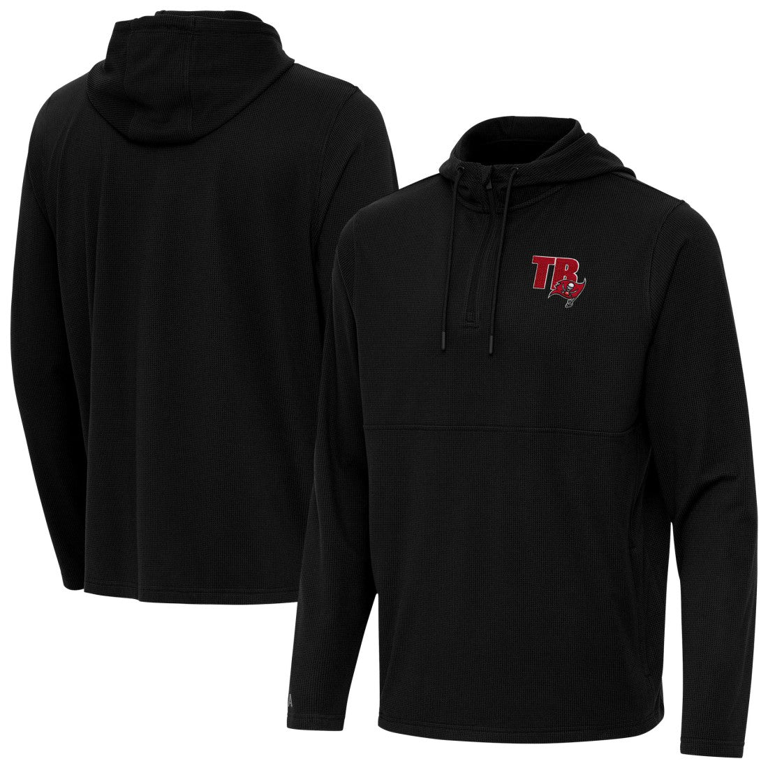 Tampa Bay Buccaneers Antigua Connected Quarter-Zip Pullover Hoodie - Black on sale