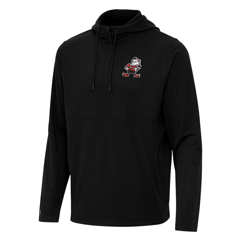 Cleveland Browns Antigua Throwback Connected Quarter-Zip Pullover Hoodie - Black cheap