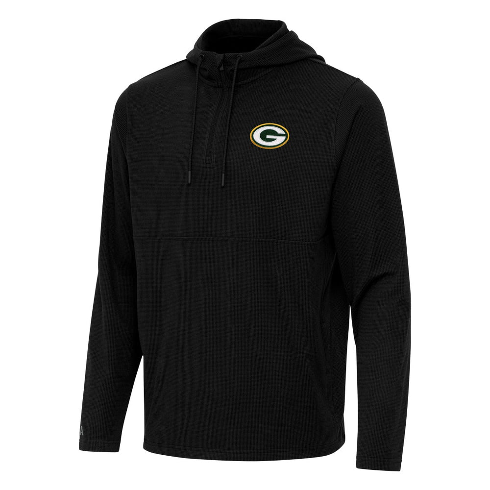 Green Bay Packers Antigua Connected Quarter-Zip Pullover Hoodie - Black for sale