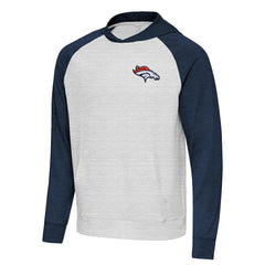 Denver Broncos Antigua Urgent Pullover Hoodie - Heather Navy/Gray for sale