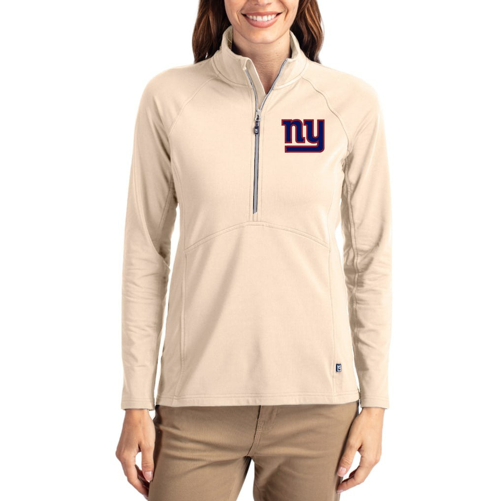 New York Giants Cutter & Buck Women's Adapt Eco Knit Stretch Recycled Raglan Half-Zip Pullover - Tan for sale