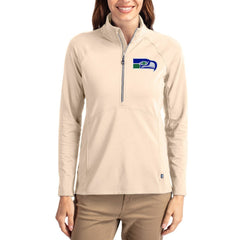 Seattle Seahawks Cutter & Buck Women's Throwback Adapt Eco Knit Stretch Recycled Raglan Half-Zip Pullover - Tan outlet