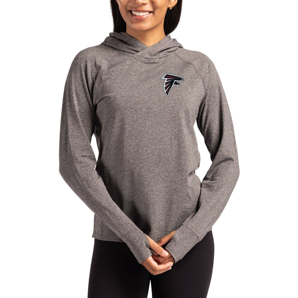 Atlanta Falcons Cutter & Buck Women's Primary Logo Adapt Knit Recycled Raglan Pullover Hoodie - Heather Charcoal sale