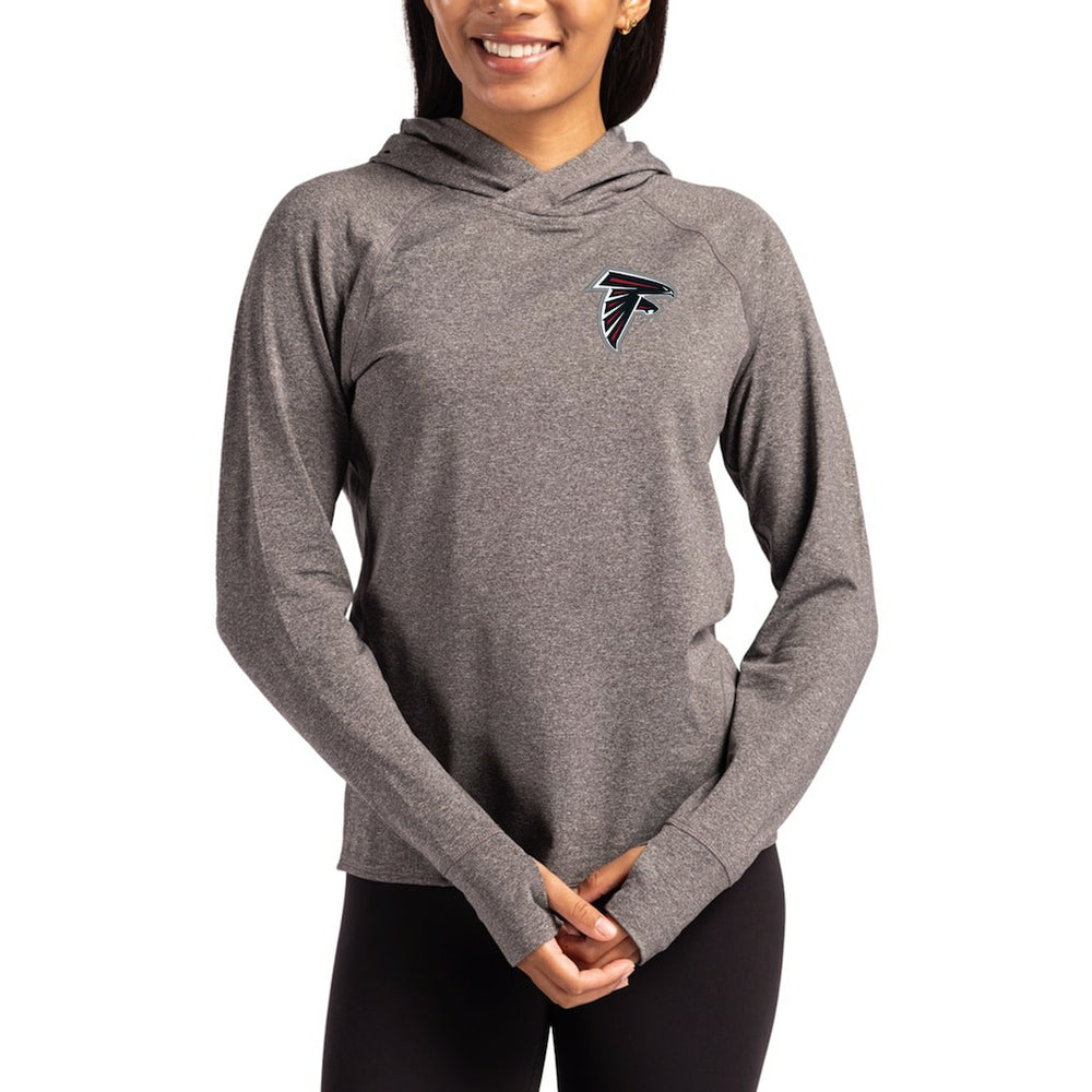 Atlanta Falcons Cutter & Buck Women's Primary Logo Adapt Knit Recycled Raglan Pullover Hoodie - Heather Charcoal sale