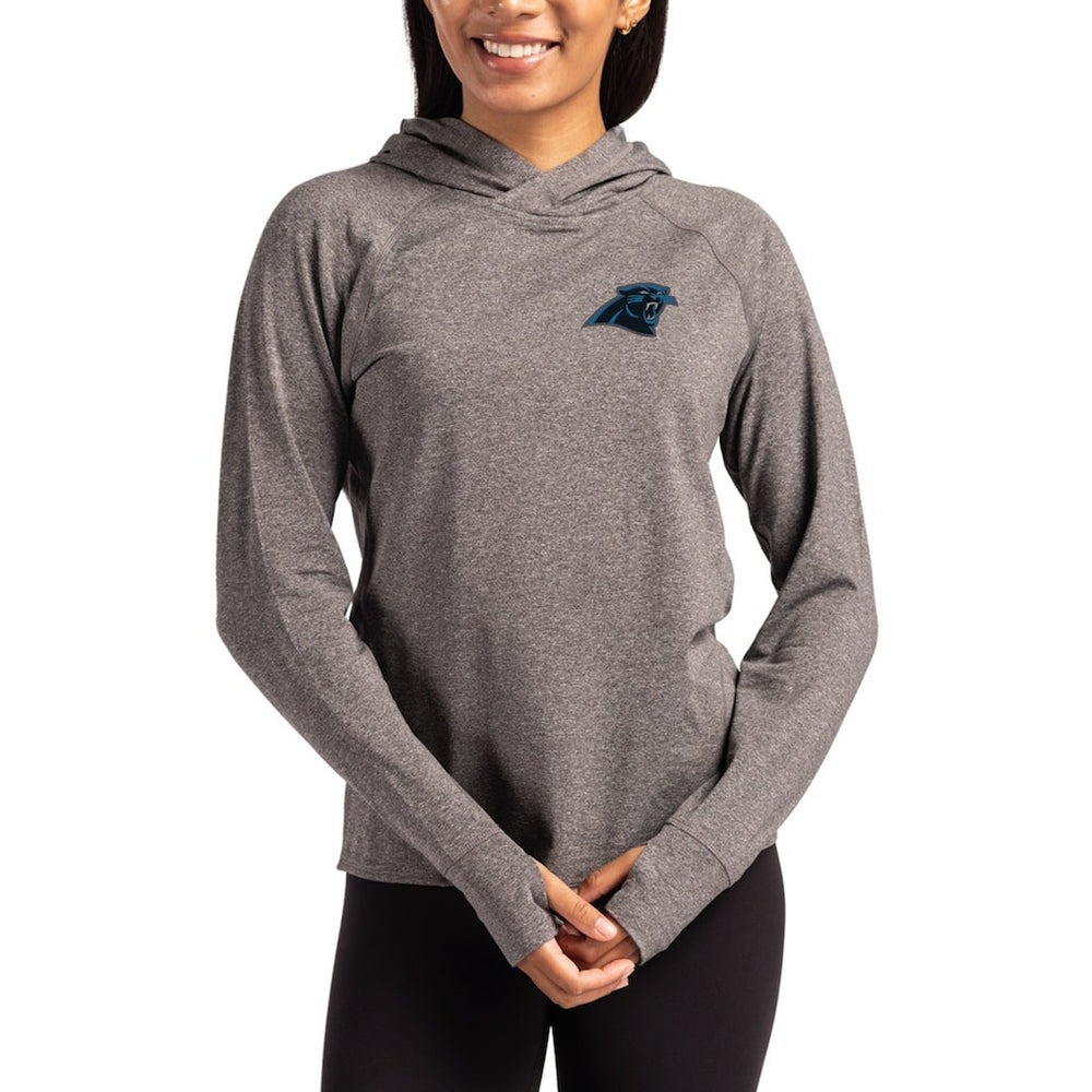 Carolina Panthers Cutter & Buck Women's Primary Logo Adapt Knit Recycled Raglan Pullover Hoodie - Heather Charcoal discount