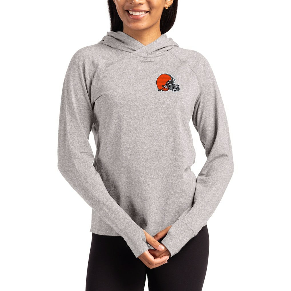 Cleveland Browns Cutter & Buck Women's Primary Logo Adapt Knit Recycled Raglan Pullover Hoodie - Heather Gray online