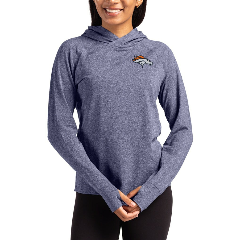 Denver Broncos Cutter & Buck Women's Primary Logo Adapt Knit Recycled Raglan Pullover Hoodie - Heather Navy discount