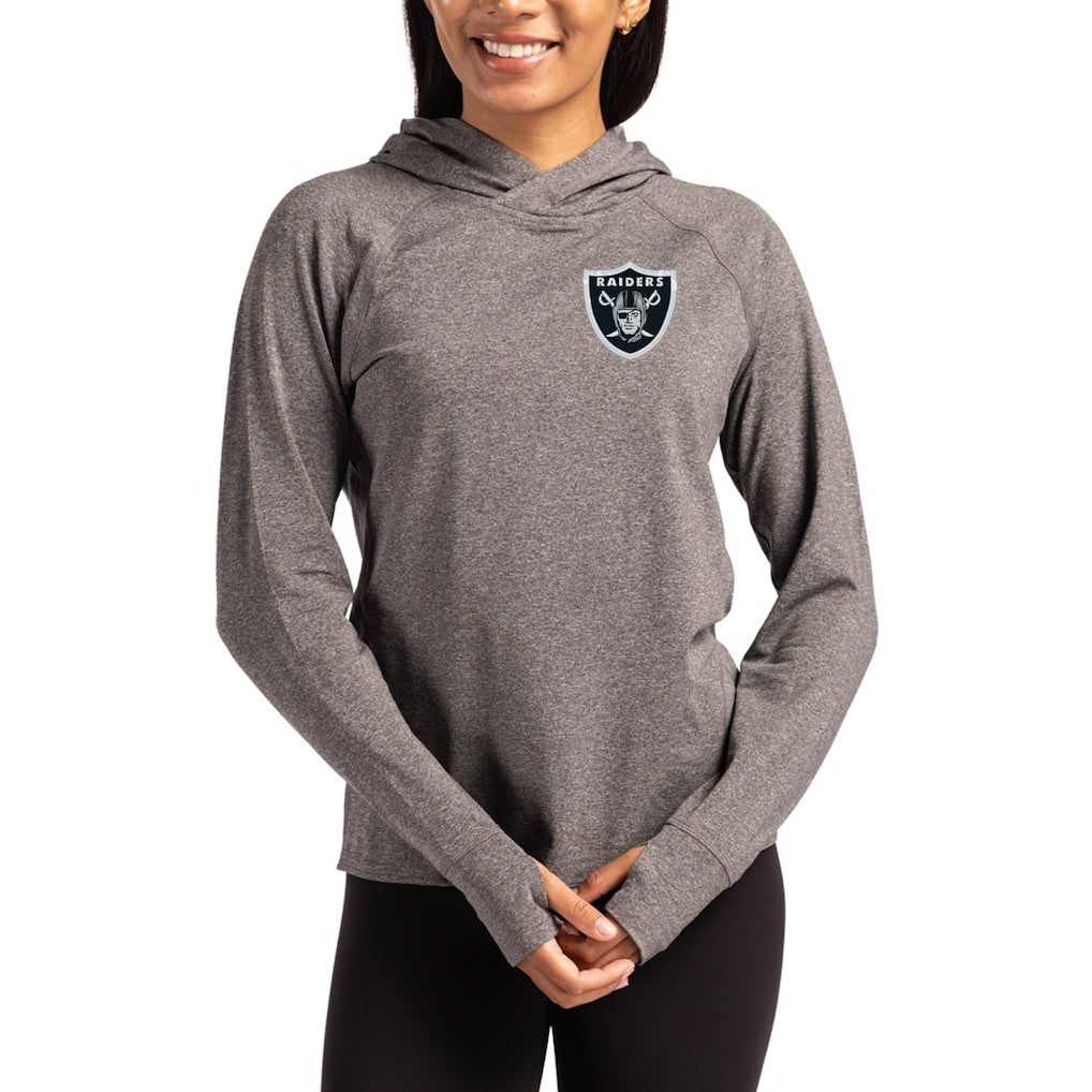 Las Vegas Raiders Cutter & Buck Women's Primary Logo Adapt Knit Recycled Raglan Pullover Hoodie - Heather Charcoal cheap