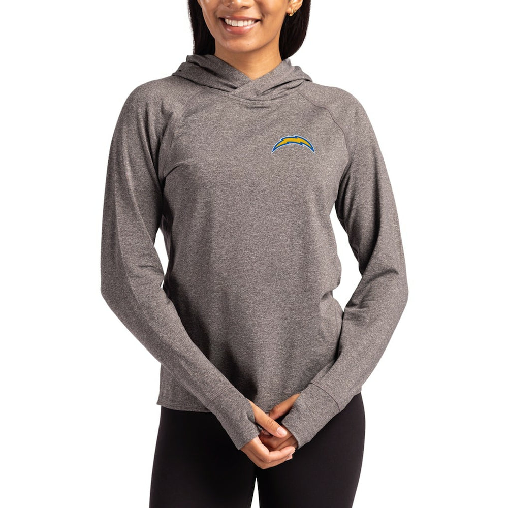 Los Angeles Chargers Cutter & Buck Women's Primary Logo Adapt Knit Recycled Raglan Pullover Hoodie - Heather Charcoal on sale
