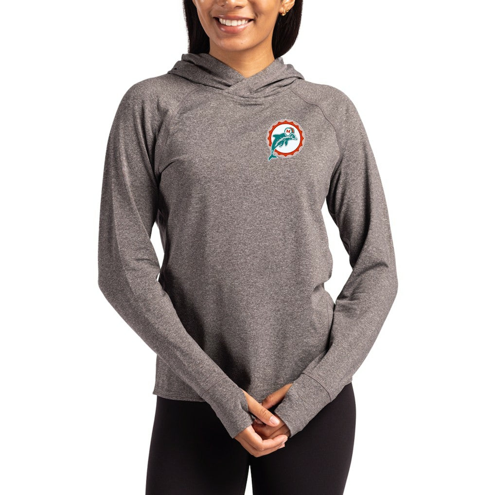 Miami Dolphins Cutter & Buck Women's Throwback Logo Adapt Knit Recycled Raglan Pullover Hoodie - Heather Charcoal outlet