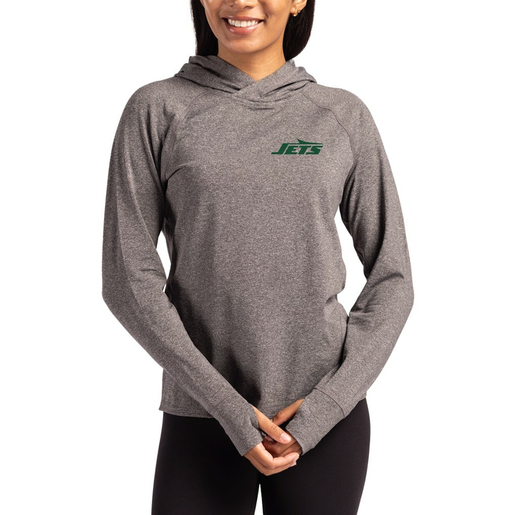 New York Jets Cutter & Buck Women's Primary Logo Adapt Knit Recycled Raglan Pullover Hoodie - Heather Charcoal outlet