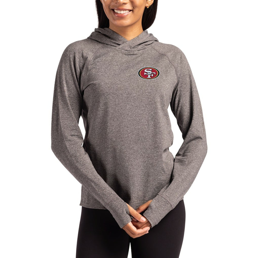 San Francisco 49ers Cutter & Buck Women's Primary Logo Adapt Knit Recycled Raglan Pullover Hoodie - Heather Charcoal online