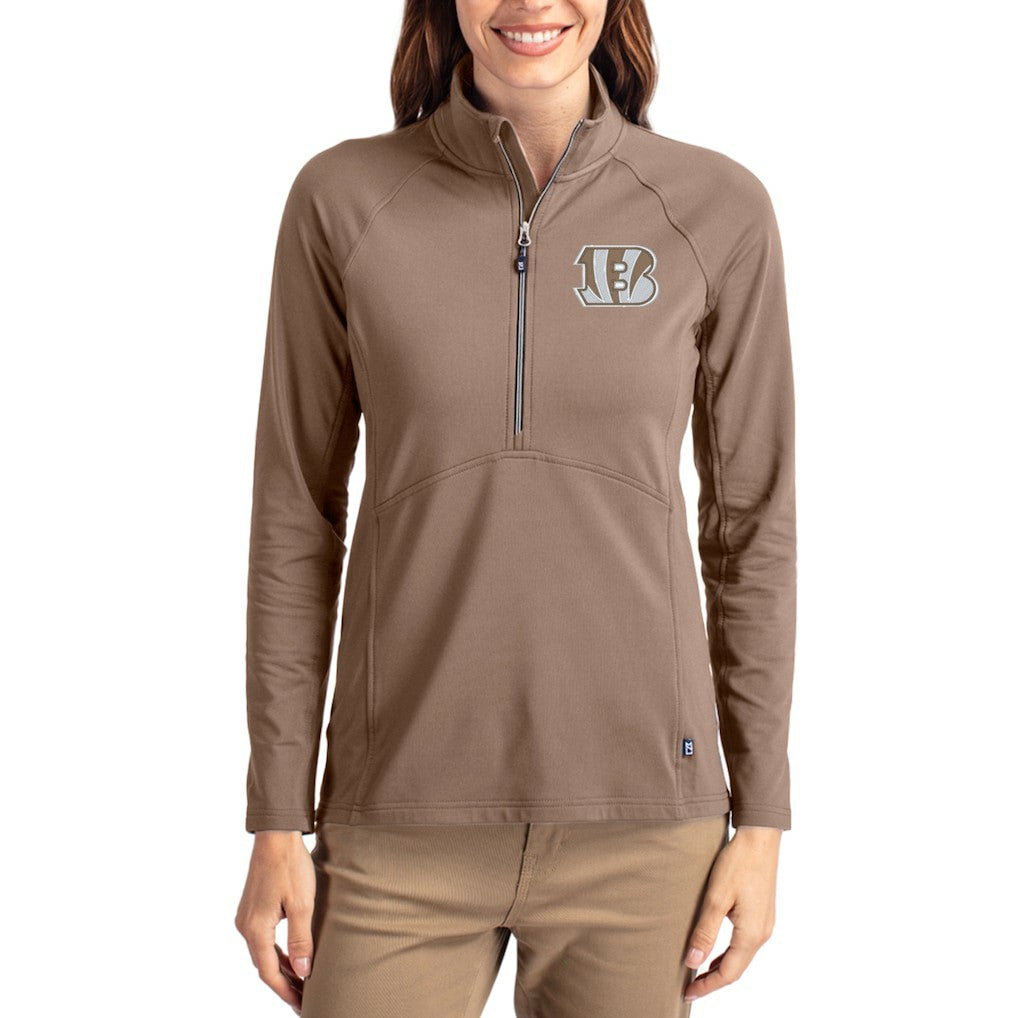 Cincinnati Bengals Cutter & Buck Women's Tonal Adapt Eco Knit Stretch Recycled Raglan Half-Zip Pullover - Brown cheap