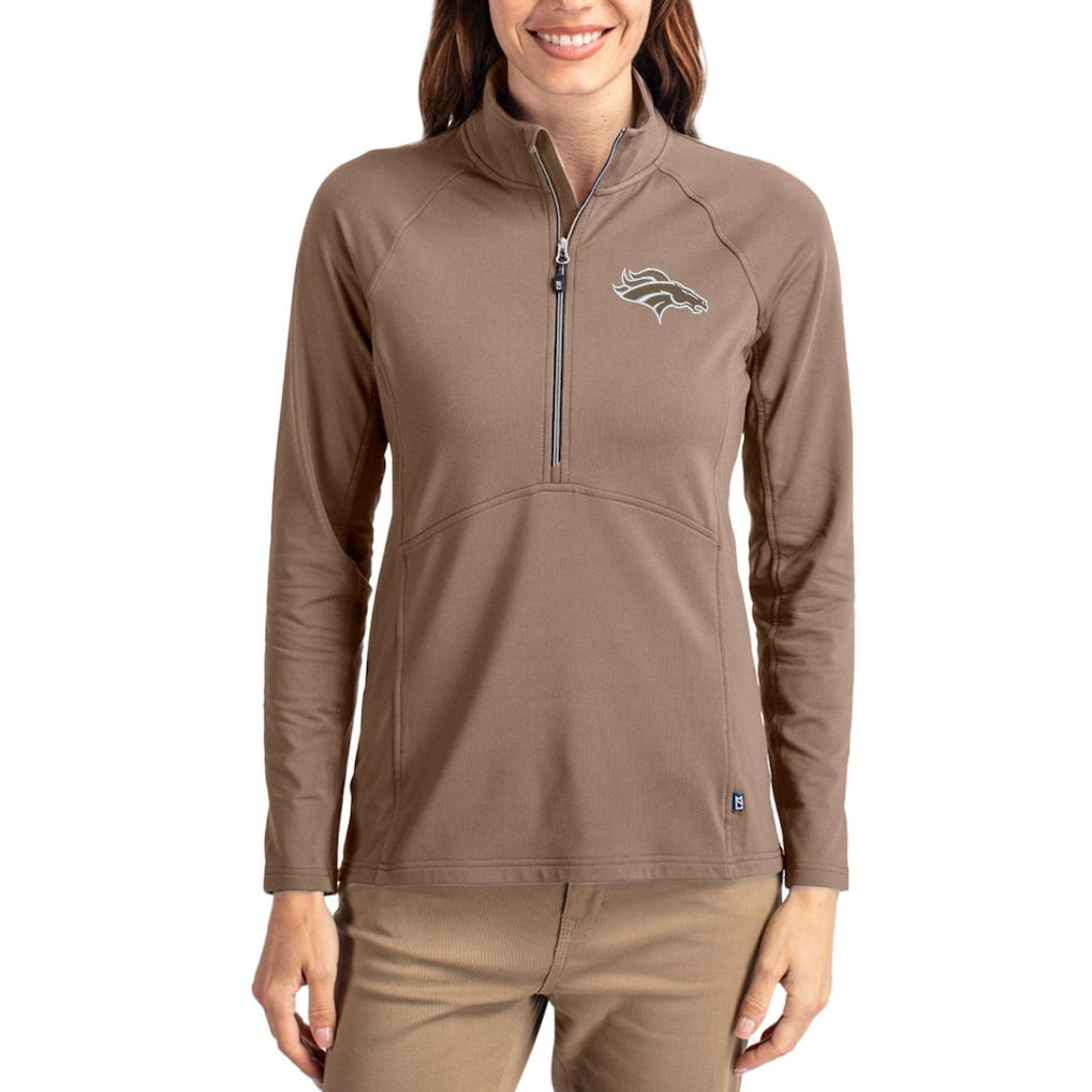 Denver Broncos Cutter & Buck Women's Tonal Adapt Eco Knit Stretch Recycled Raglan Half-Zip Pullover - Brown outlet