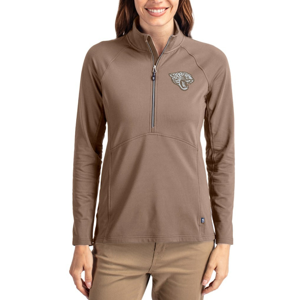 Jacksonville Jaguars Cutter & Buck Women's Tonal Adapt Eco Knit Stretch Recycled Raglan Half-Zip Pullover - Brown outlet