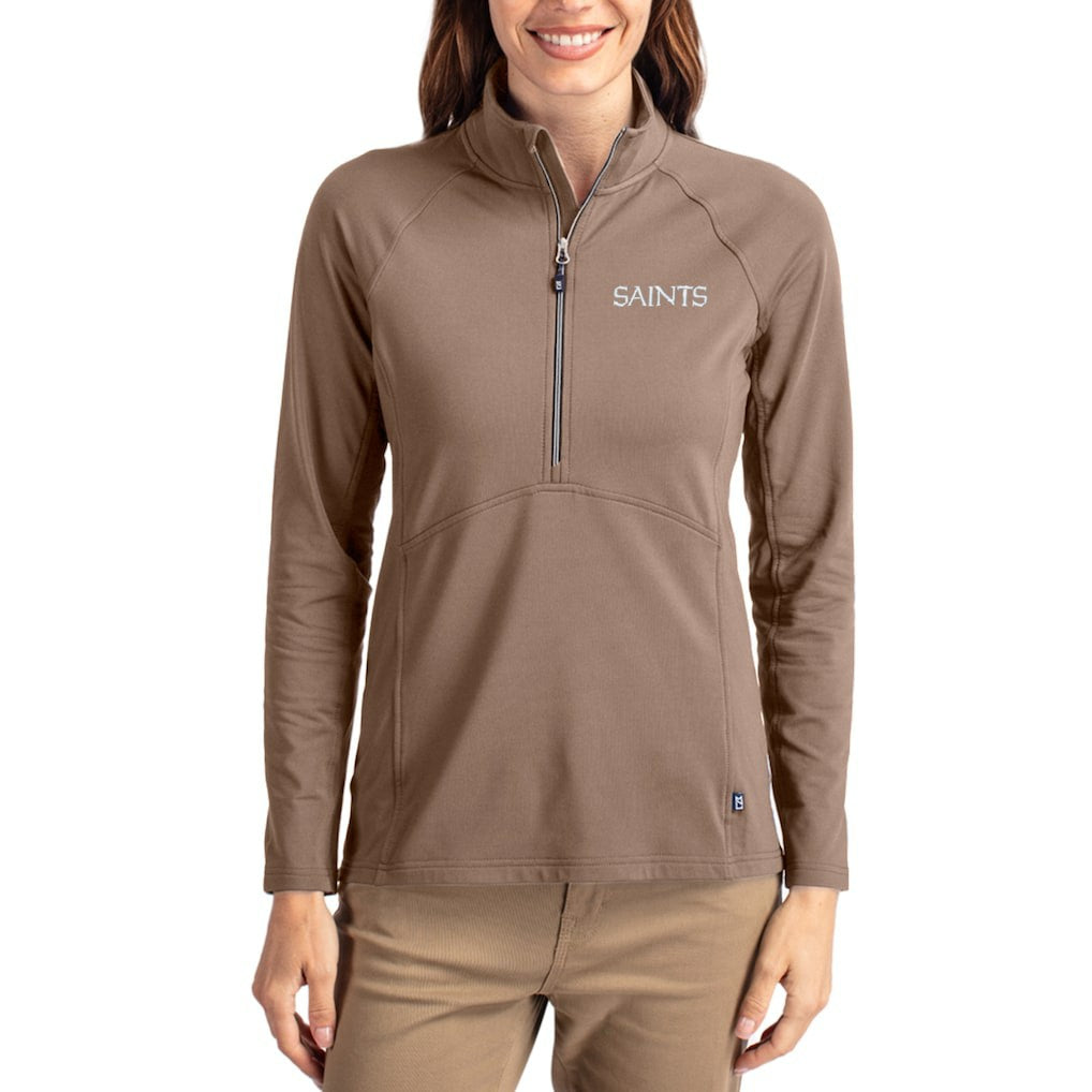 New Orleans Saints Cutter & Buck Women's Tonal Adapt Eco Knit Stretch Recycled Raglan Half-Zip Pullover - Brown outlet