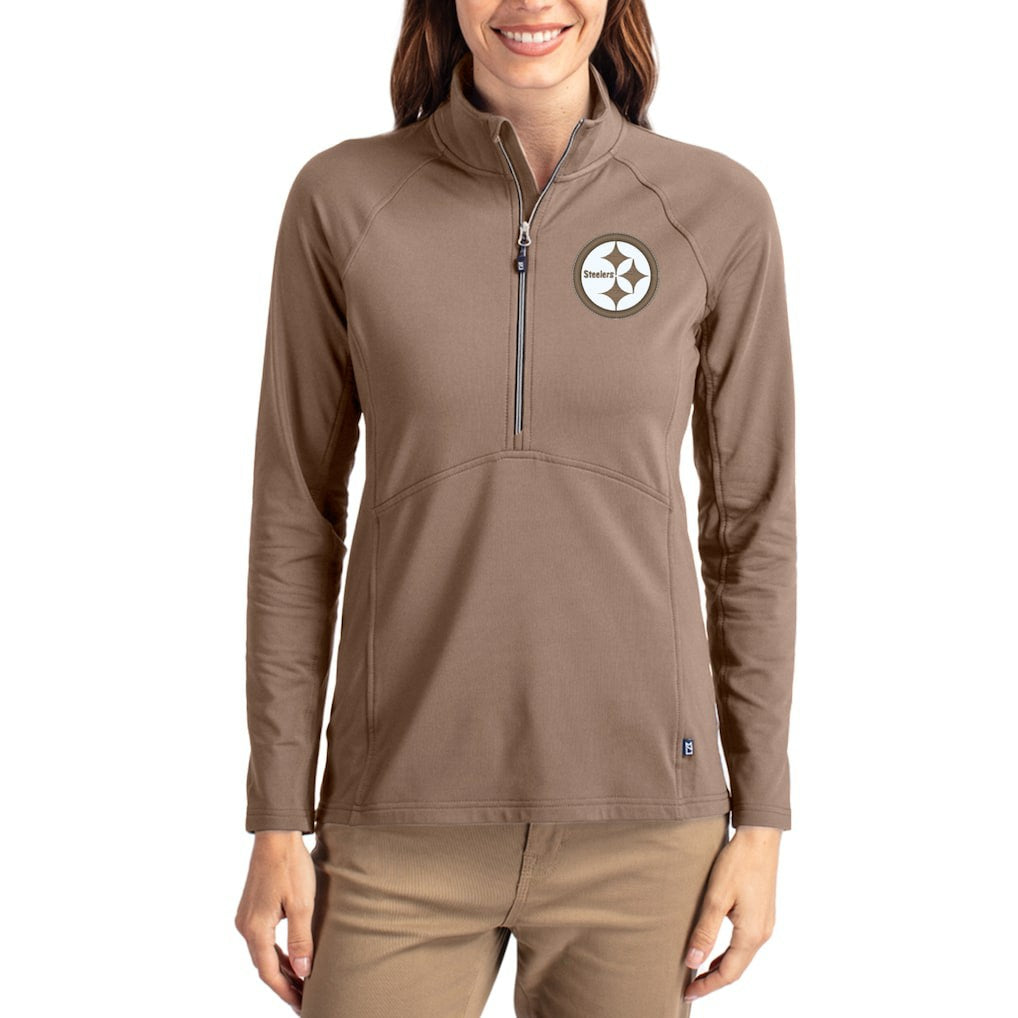Pittsburgh Steelers Cutter & Buck Women's Tonal Adapt Eco Knit Stretch Recycled Raglan Half-Zip Pullover - Brown for sale