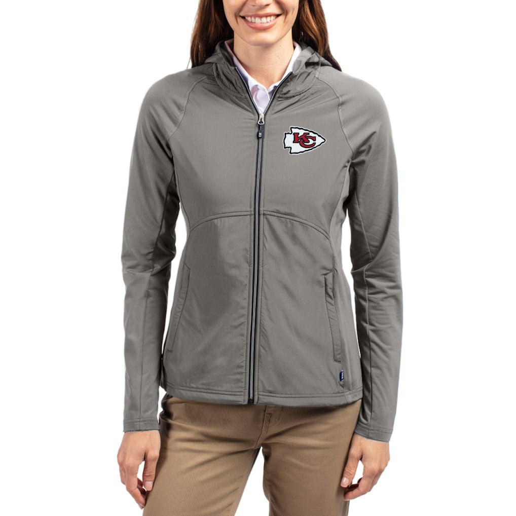 Kansas City Chiefs Cutter & Buck Women's Adapt Eco Knit Hybrid Recycled Raglan Full-Zip Hoodie Jacket - Gray on sale