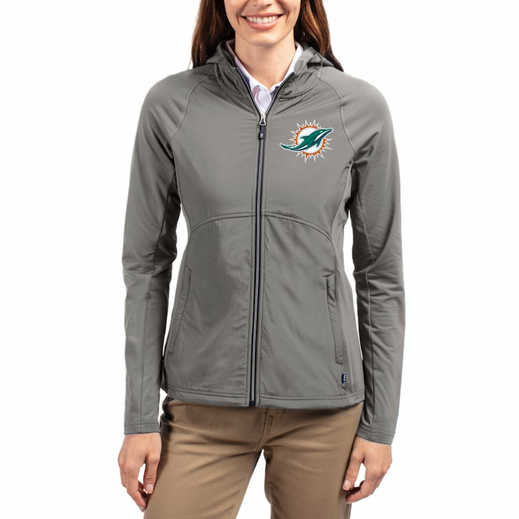 Miami Dolphins Cutter & Buck Women's Adapt Eco Knit Hybrid Recycled Raglan Full-Zip Hoodie Jacket - Gray online