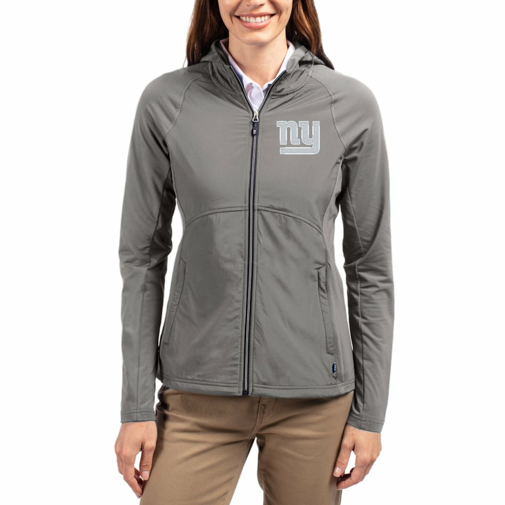 New York Giants Cutter & Buck Women's Adapt Eco Knit Hybrid Recycled Raglan Full-Zip Hoodie Jacket - Gray on sale