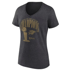 Oklahoma City Thunder Women's 2025 NBA Finals Champions Double Dribble V-Neck T-Shirt - Heather Charcoal | Fanatics for sale