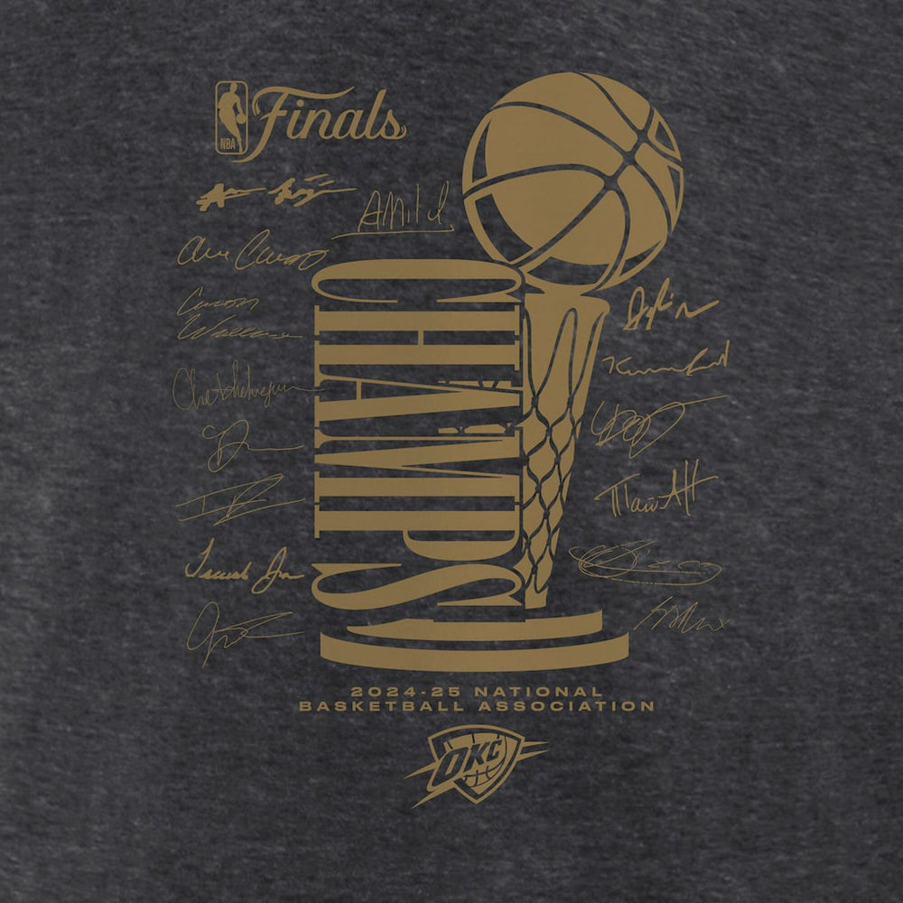 Oklahoma City Thunder Women's 2025 NBA Finals Champions Double Dribble V-Neck T-Shirt - Heather Charcoal | Fanatics for sale