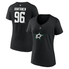 Mikko Rantanen Dallas Stars Fanatics Women's Authentic Stack Name & Number V-Neck T-Shirt Black
