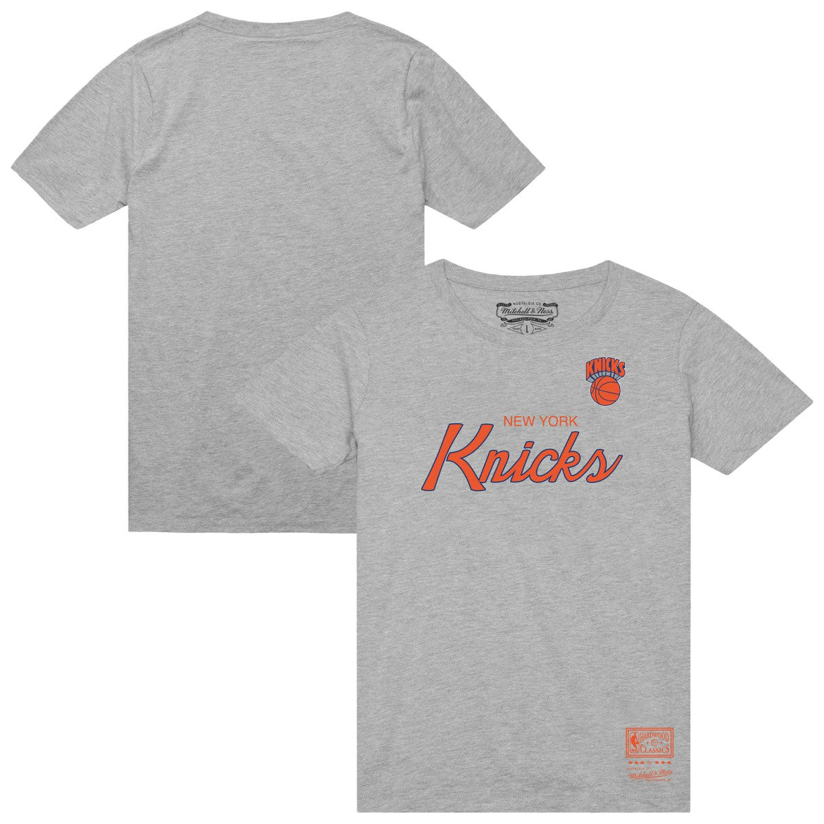 New York Knicks Big & Tall Hardwood Classics Vintage Wordmark T-Shirt - Heather Gray | Mitchell & Ness on sale
