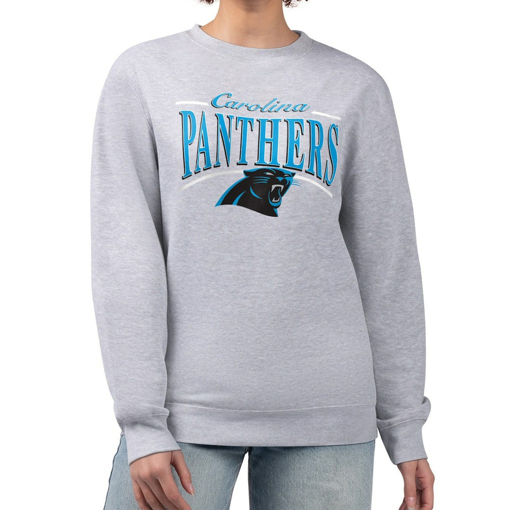 Carolina Panthers Starter Women's Arch Stripe Fleece Pullover Sweatshirt - Gray on sale