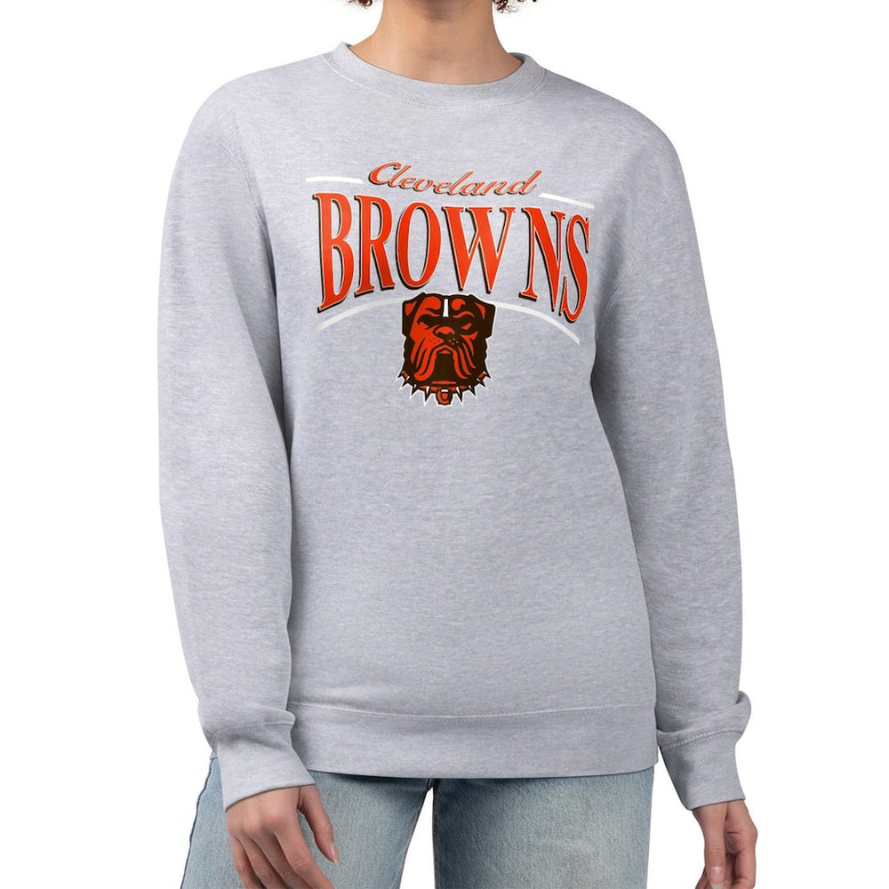 Cleveland Browns Starter Women's Arch Stripe Fleece Pullover Sweatshirt - Gray for sale