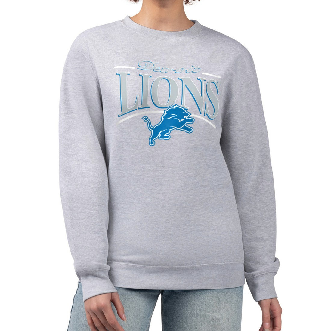 Detroit Lions Starter Women's Arch Stripe Fleece Pullover Sweatshirt - Gray online