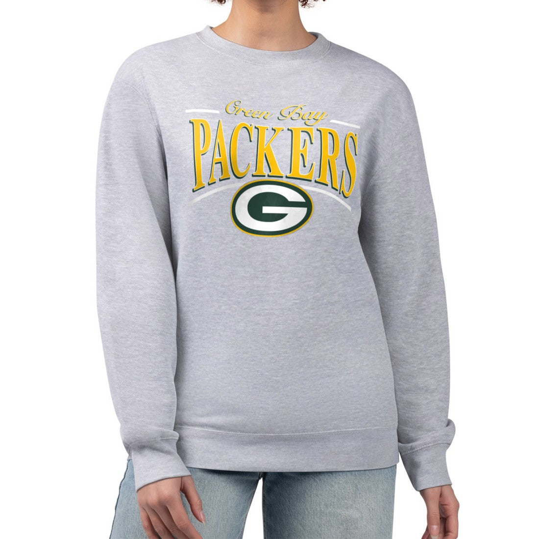 Green Bay Packers Starter Women's Arch Stripe Fleece Pullover Sweatshirt - Gray discount