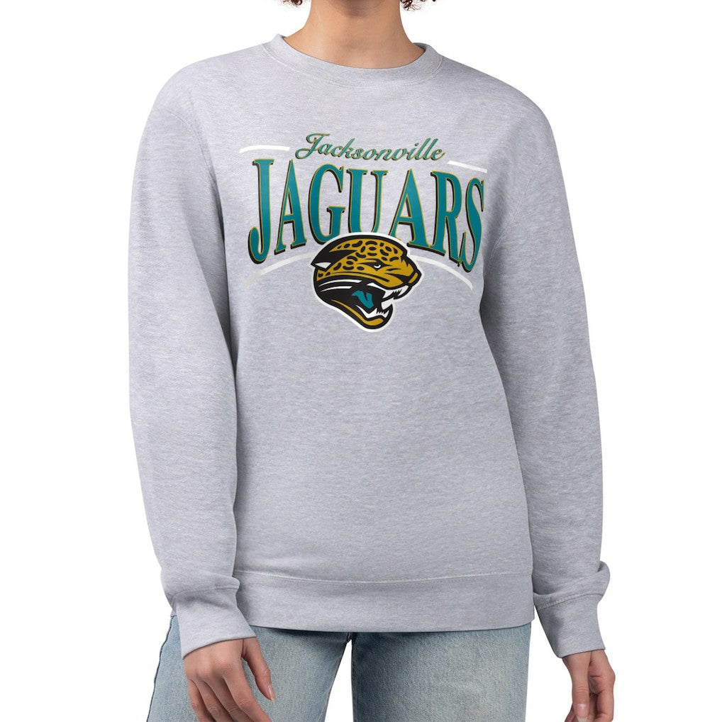 Jacksonville Jaguars Starter Women's Throwback Arch Stripe Fleece Pullover Sweatshirt - Gray outlet